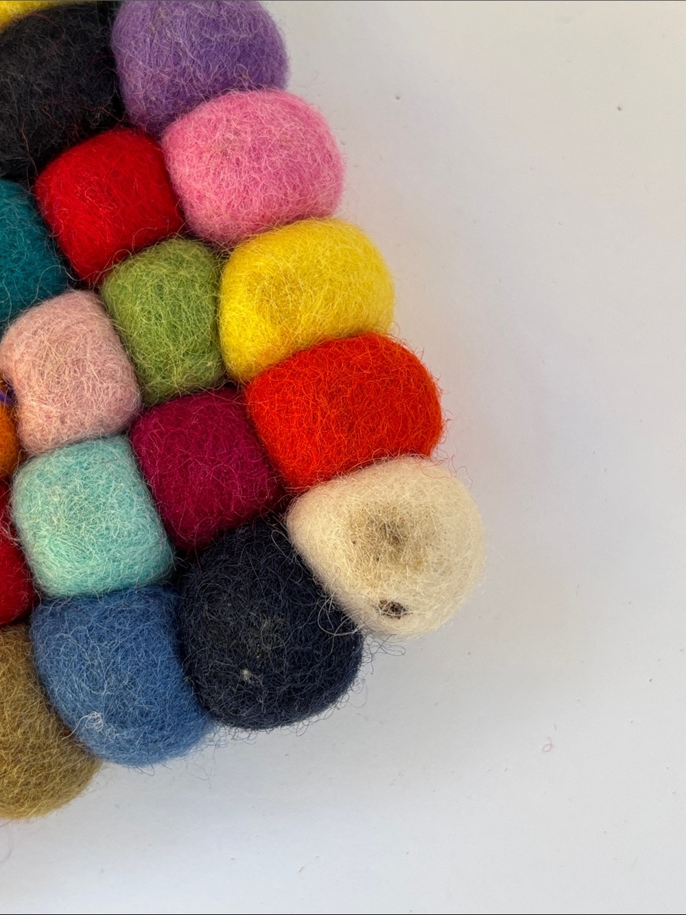 🌈 Handmade Felt Ball Trivets Set of 2 Colorful Wool Hot Pads Boho Kitchen Decor - Picture 7 of 17